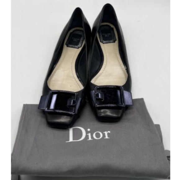Christian Dior Navy Leather Square Toe Flat w/ Buckle sz 36.5 - Picture 1 of 7